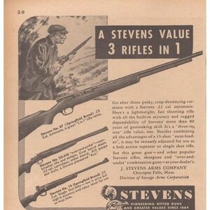1946 Stevens Vintage Print Ad Springfield Savage Arms Mid Century Hunting